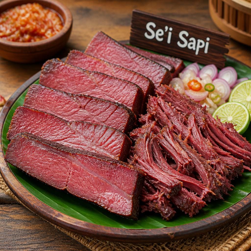 Se'i Sapi Te Sate dengan daging sapi berbumbu dan aroma asap khas